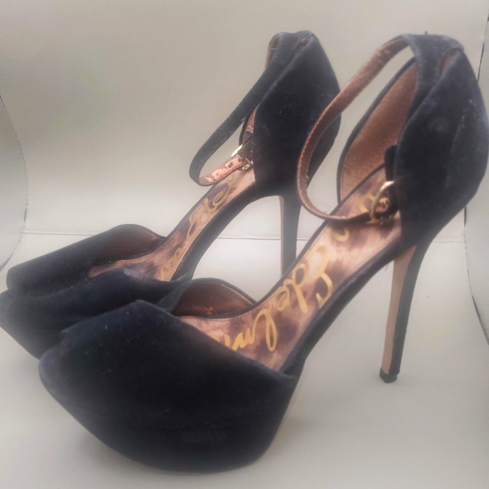 Sam Eldelman Suede Stelleto Heels with Ankle Strap